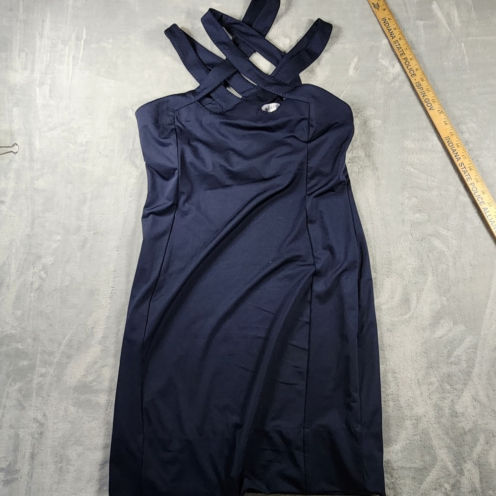 Gretchen Scott Women's Navy Blue Sleeveless Criss Cross Neck Lined Dress Medium